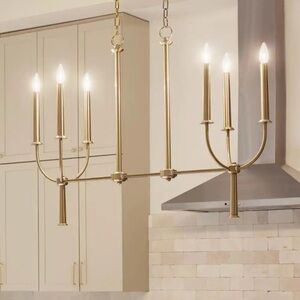 Florence 43 in 6Light Brushed Natural Brass Traditional Candle Linear Chandelier